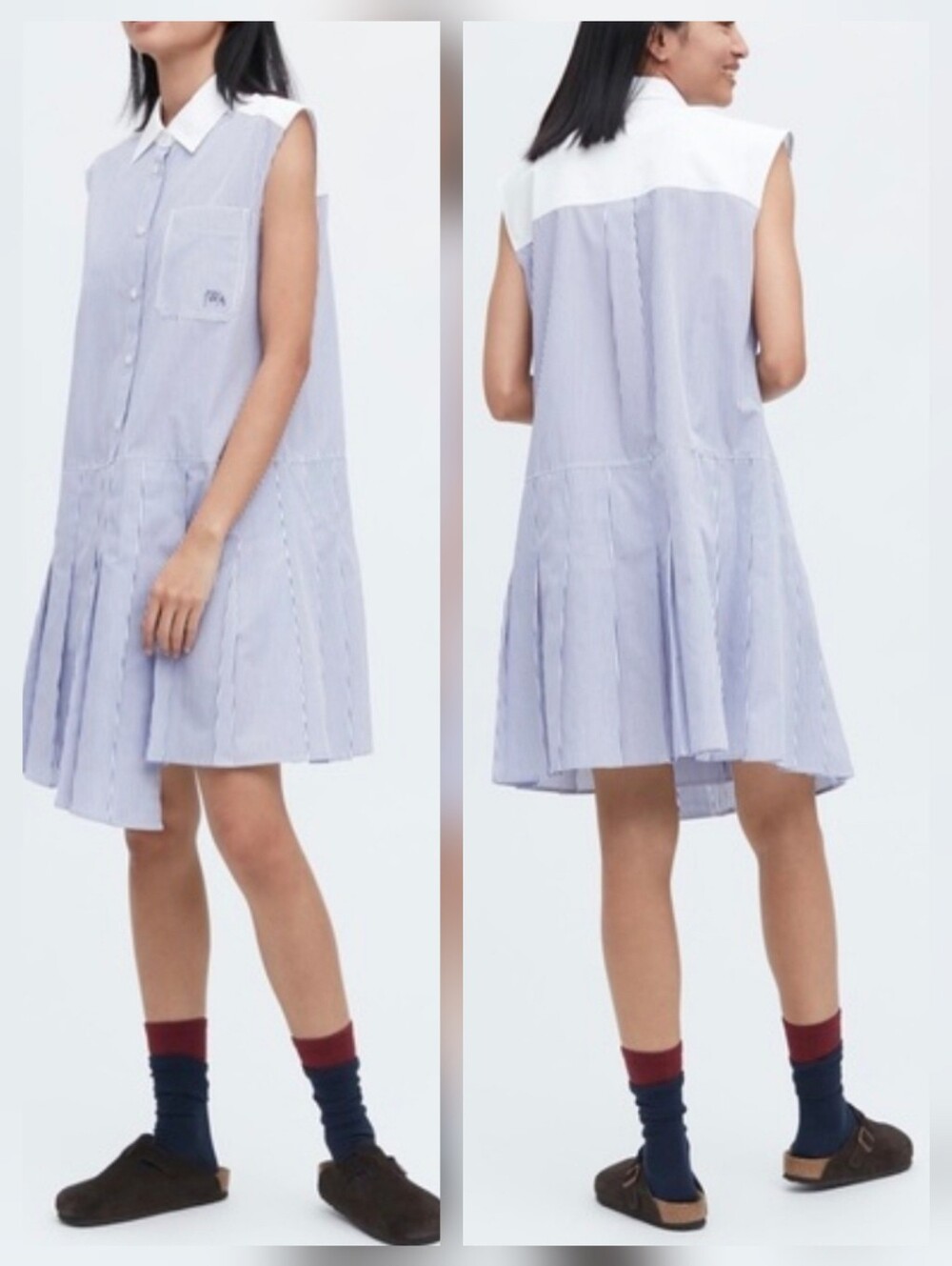 Uniqlo x JW Anderson Striped Sleeveless Shirt Dress Pleated Blue White Nautical